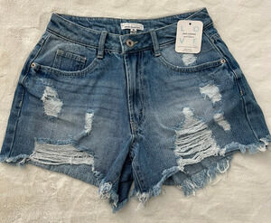 Love Streak Denim Shorts Womens Size 5 Distressed Frayed Hem Blue